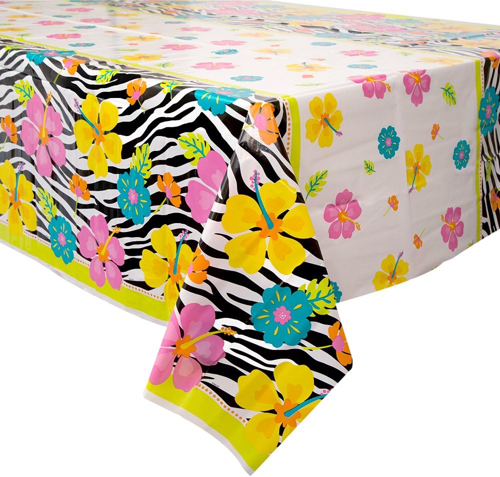 Unique Party 45363 Plastic Wild Luau Tablecloth, 7ft x 4.5ft Amazon.co.uk Kitchen & Home