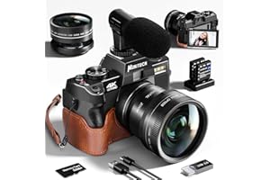 Monitech Digital Camera for Photography and Video,4K 48MP Vlogging Camera for YouTube with 180° Flip Screen,16X Digital Zoom,52mm Wide Angle,Leather Hold & Strap, 2 Batteries, 32GB TF Card（S100,Set）
