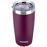 SUNWILL Travel Coffee Tumbler 20 oz, Insulated Mug with Lid, Stainless Steel Cup for Hot and Cold Drinks, Powder Coated Plum