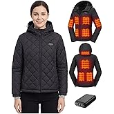Topdot Quilted Heated Jacket for Women with 16000mAh 7.4V Battery Pack, 10 Heating Zones Lightweight Women's Heated Jacket