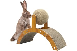 Fhiny Rabbit Scratch Toy, Natural Sisal Rabbit Scratching Ball with Cardboard Pad 2-in-1 Bunny Claw Scratcher Interactive Toys Nail Scratching Post for Indoor Pets Kittens Ferrets Small Animals