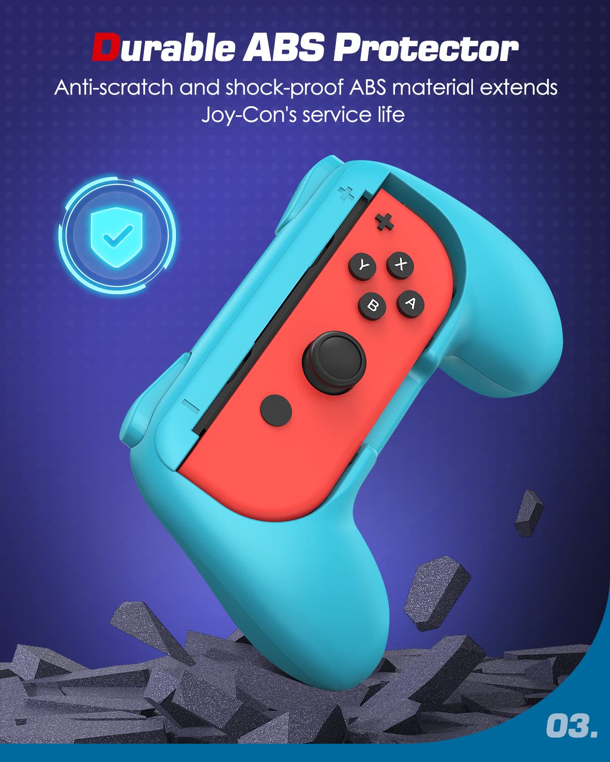 MoKo Grip for Nintendo Switch OLED Model Joycon & Switch Joy-Con, [2-Pack] Ergonomic Hand Grip Controller Handle Kit Compatible with Nintendo Switch/Switch OLED 2021 Joy Cons Controllers, Red and Blue