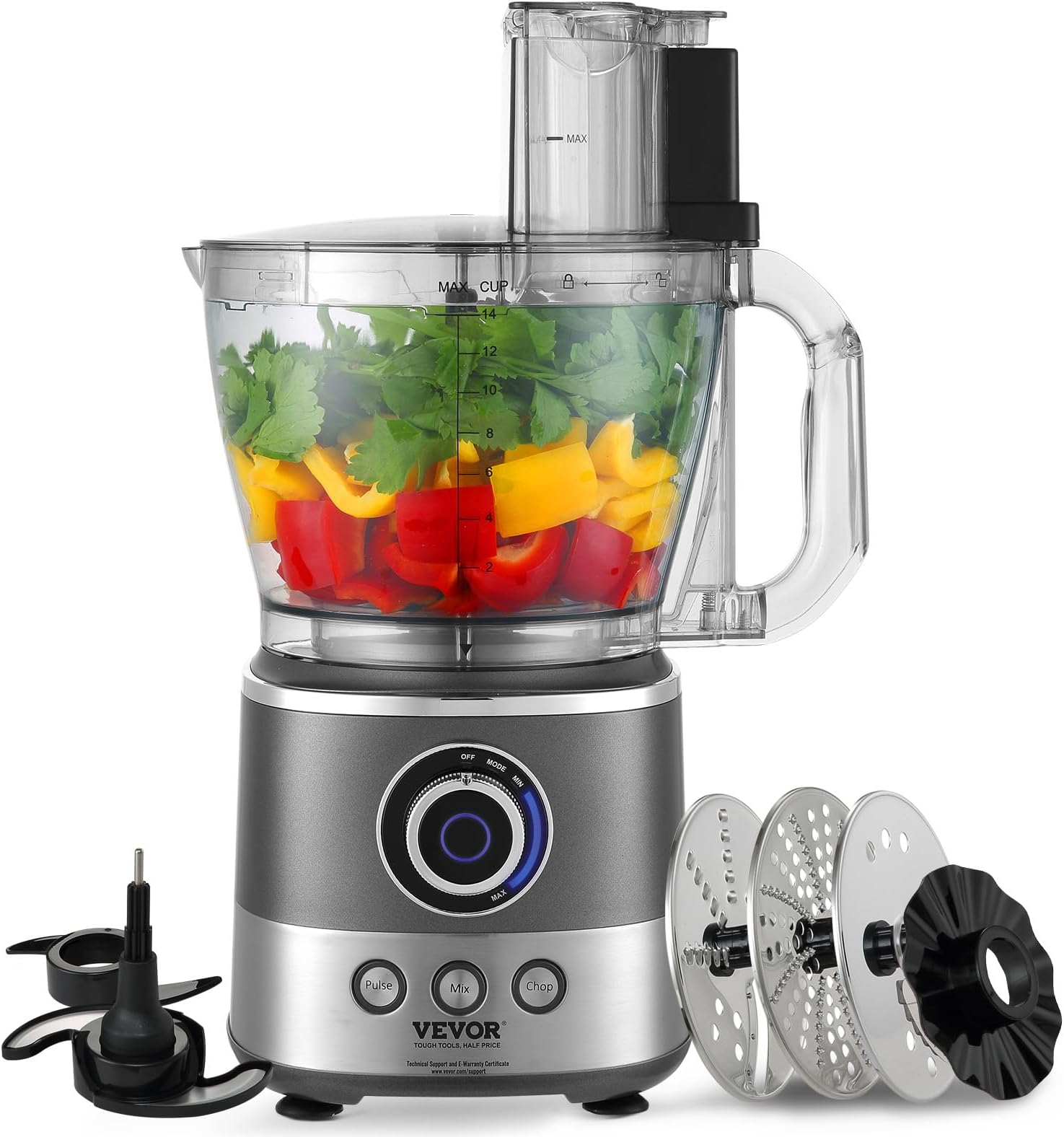 VEVOR Food Processor, 14 Cup Electric Vegetable Chopper with 3 AutoiQ