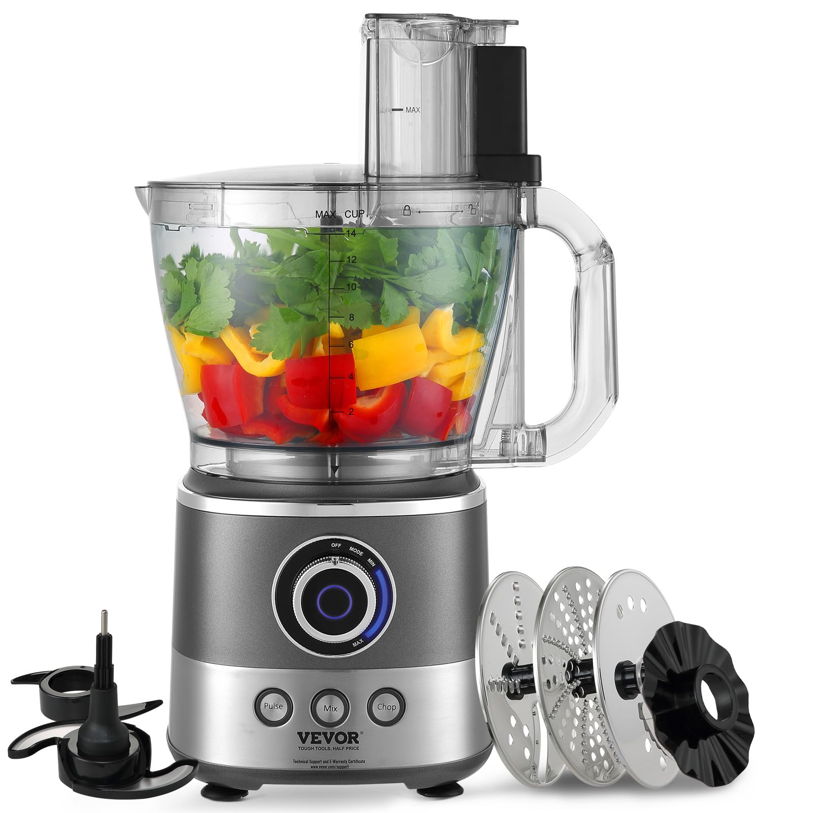 VEVOR Food Processor, 14 Cup Electric Vegetable Chopper with 3 AutoiQ