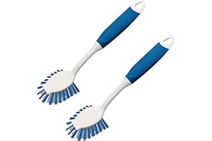 PHYEX 2-Pack Dish Brushes with Scraper, Durable Nylon Bristles Kitchen Scrub Brush, Dish Scrubber with Handle for Pans, Sink, Bathroom