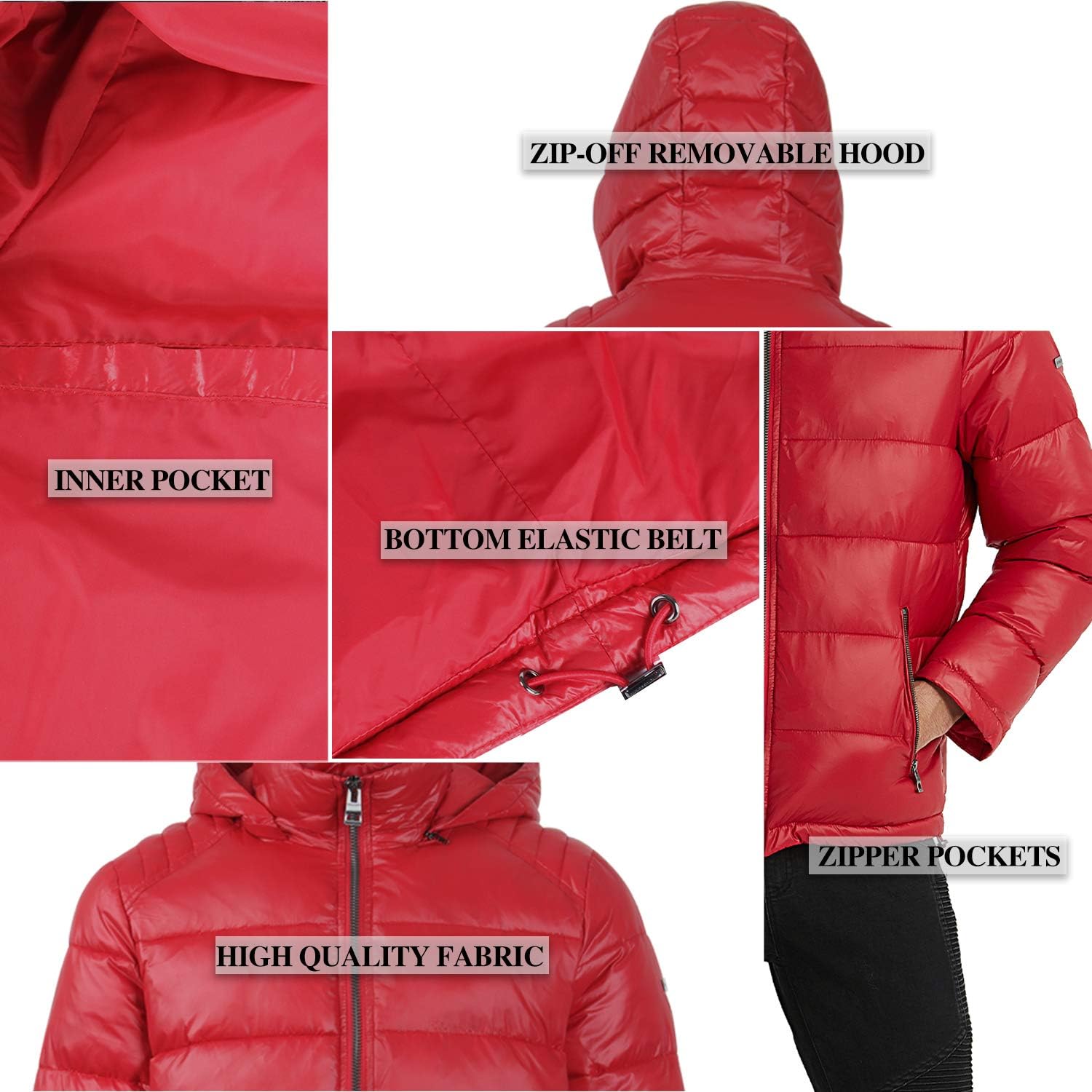 BINACL Men's Winter Jacket,Thicken Quilted Hooded Padded Down Alternative Puffer Coat(5 Color,XS-XXL): Clothing