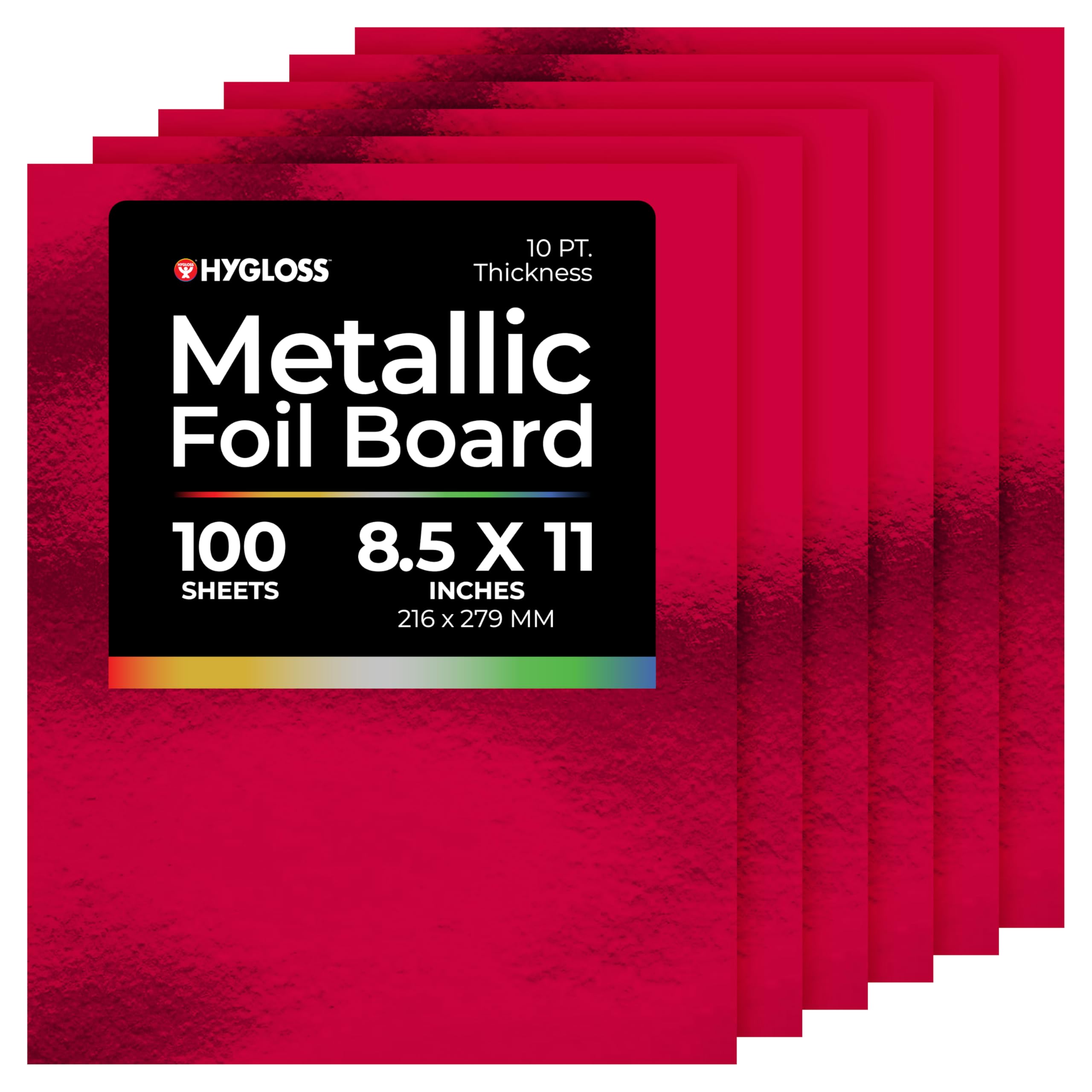 Hygloss Metallic Foil Board Stock Sheets, Arts & Crafts, Classroom Activities & Card Making, 100 Pack, 8.5 x 11-Inch, Red, Paper