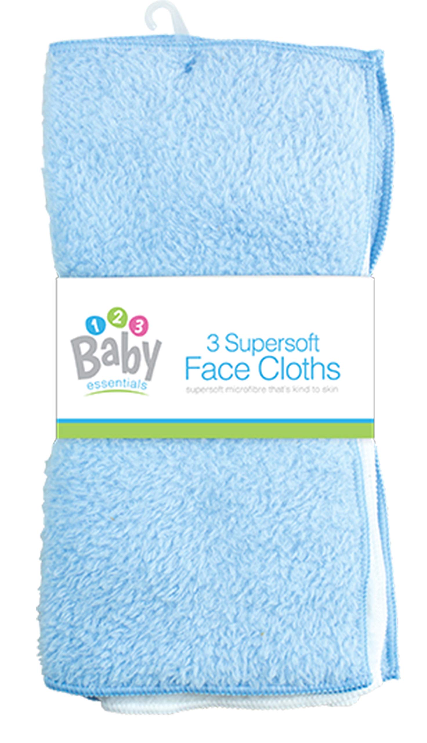 New 3 Pack Super Soft Baby FACE Hand Cloths Bath Flannel Wash Towel Wipe Feeding (Blue & White)