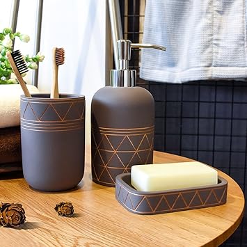 Satu Brown Badezimmer-Seifenspender-Set, 3-teilig, inklusive