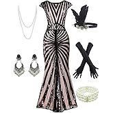 Women 1920S Gatsby Sequin Mermaid Formal Evening Dress with 20s Accessories Costume