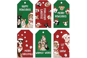 Whaline 90Pcs Christmas Paper Tags Red Green Dog Hanging Labels Name Tags with Hemp Rope for Winter Xmas Party DIY Crafts Sup