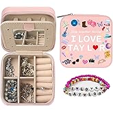 GLOONITY Jewelry Box as Christmas Gifts for Teens, Taylor Merchandise, Small Jewelry Case with Mirror and 2 Pcs Bracelets for Fans, Taylor Merch Jewelry Box as Birthday Gifts for Girls - Pink