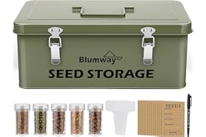 BlumWay Seed Storage Organizer, Metal Seed Saving Box with Lid, Seed Storage Container with Safety Locks, 4 Compartments Seed Packet Organizer, Garden Seed Bin for Plants Flower- Green