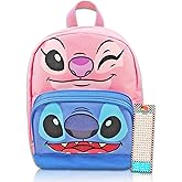 Stitch and Angel Mini Backpack - 10" Exclusive Woven Small Backpack with Front Pocket - Adjusts to Fit Women, Teens, Girls, Kids