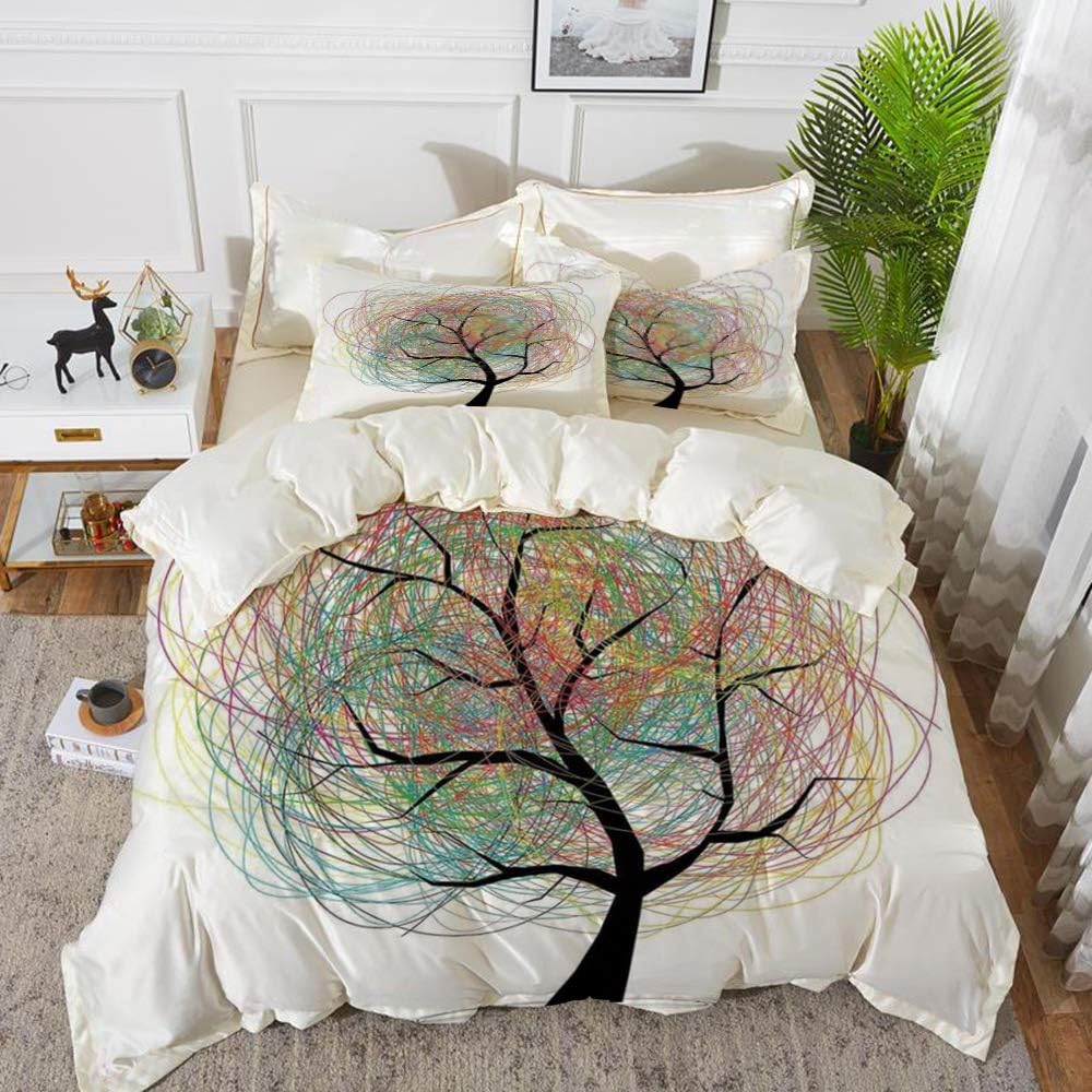 bedding Duvet Cover Set ,Tree of Life,Colorful Swirling Doodles Tree