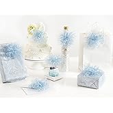 HUIHUANG Blue Bows for Gift Wrapping Burst Curly Gift Bows 5 inch x 8 Counts Self-Adhesive Curly Ribbon Bow for Presents, Treat Bags, Baby Shower Favors, Wrapping Accessories, Party Decor