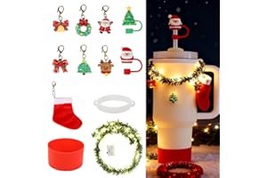 3tyto 12Pcs Christmas Stanley Cup Accessories Set Including Light Up Christmas Garland, Straw Toppers, Silicone Boot, Water Bottle Charm for Stanley Tumbler 40oz&30oz