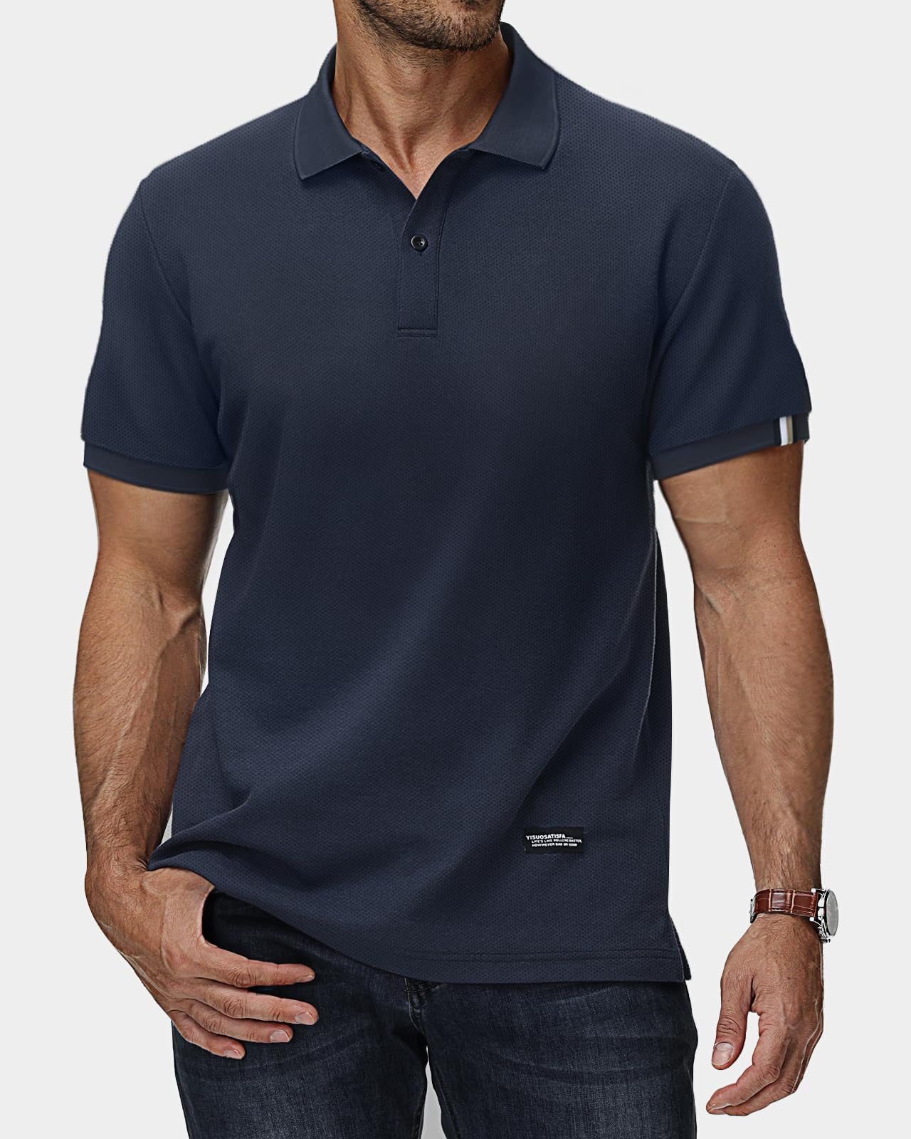 HMIYA Herren Poloshirt Kurzarm Männer Sommer Knopfleiste T-Shirts Basic Golf Polohemd,Navyblau,XL 3