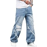 DISLANBO Mens Ripped Jeans Relaxed Fit Straight Leg Y2K Denim Pants Hip hop Streetwear Trousers