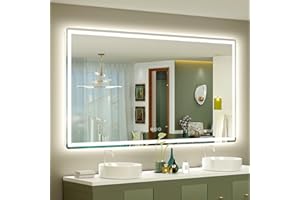 SMIROR LED Bathroom Mirror with Lights 66"x 36", Rounded Rectangle Lighted Vanity Mirror for Wall, Front Lit and Backlit, 3 Colors, Dimmable, Anti-Fog, Tempered Glass (Horizontally/Vertically)