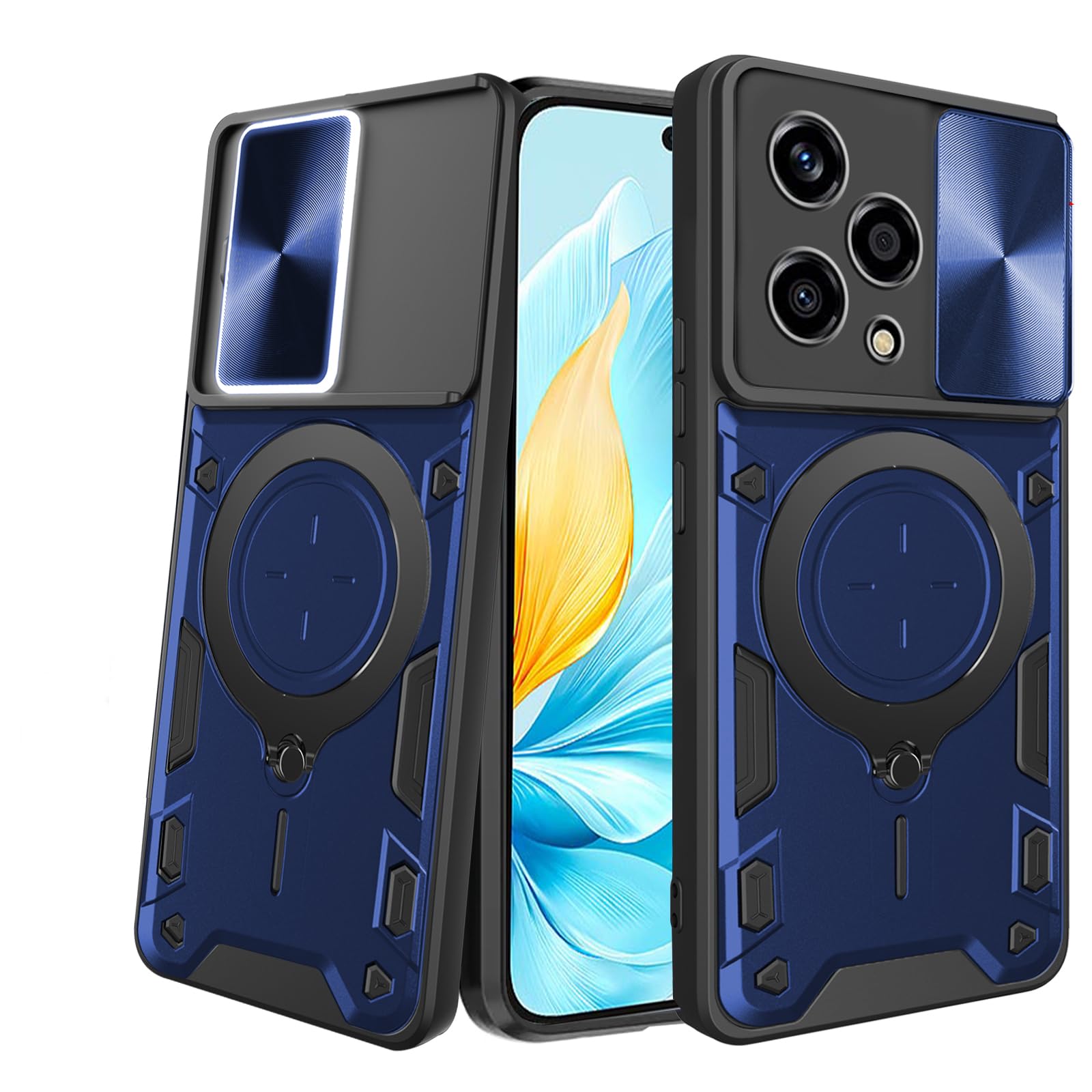 KZIOACSH Case for Honor 200 Lite, Military Grade Hard PC TPU Bumper Back Cover [Camera Protection] Heavy Duty Anti-Scratch Phone Case with Enhanced Metal Car Mount Holder for Honor 200 Lite,Blue