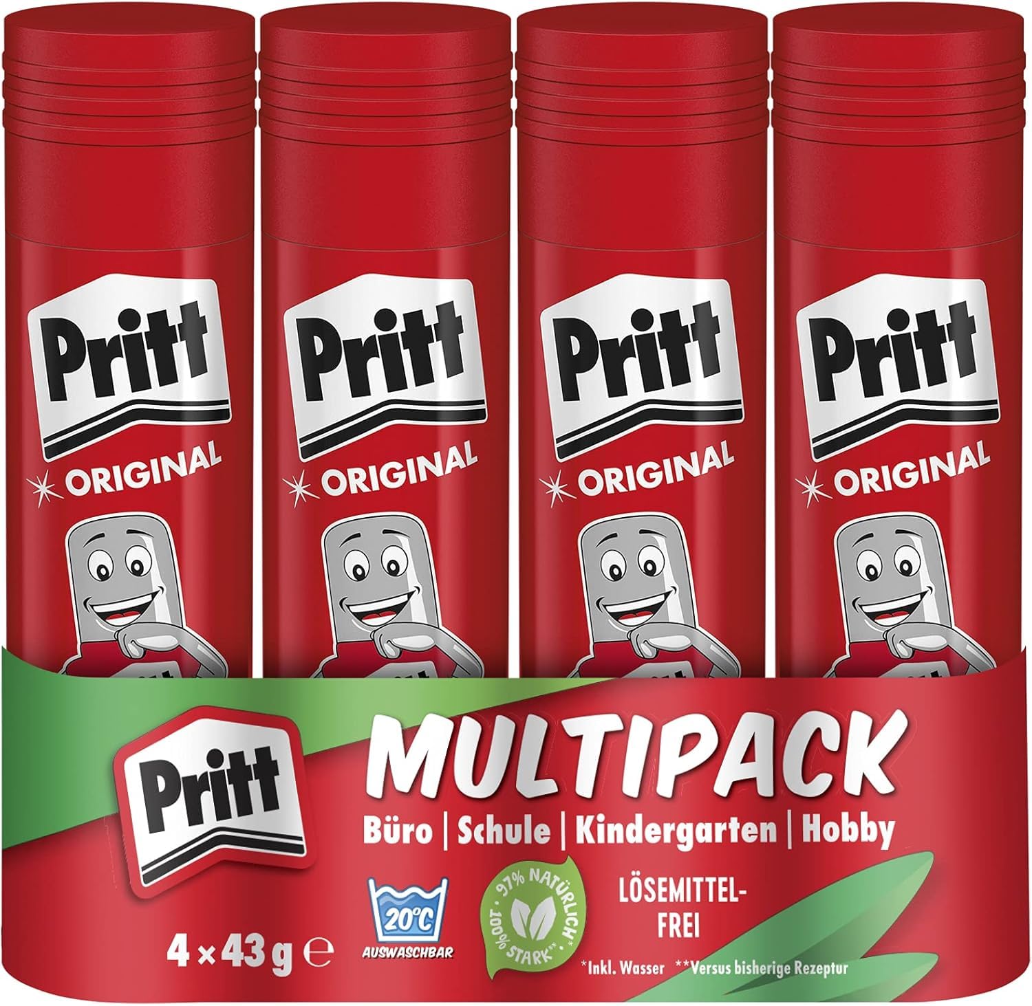 Pritt Klebestift, sicherer und kinderfreundlicher Kleber für Kunst und Bastelarbeiten, starker Klebstoff für Schule & Bürobedarf, 4x43g Pritt Stift
