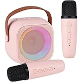 Karaoke Machine for Kids Adults, Mini Portable Bluetooth Karaoke Speaker with 2 Wireless Microphone and Lights,Toys for All Smartphones,Birthday, Family,Home Party Pink