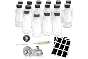 Hadatido 2oz Glass Bottles With Caps,Wellness Shot Sample Bottles for Bourbon Whiskey,liquor,Juice,Potion,Oils,Vanilla Extract,Tincture,Hot Sauce,with Funnels,Labels,Brush,No Leakag 16pack