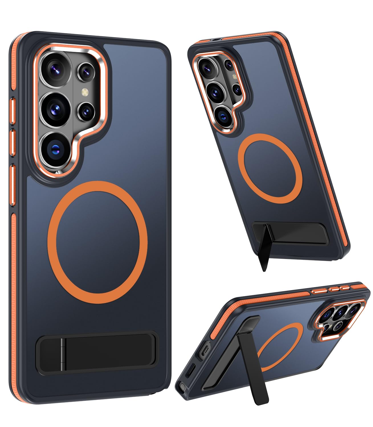 MAKAVO Magnetic for Samsung Galaxy S26 Ultra Case with Stand, Compatible with MagSafe, Slim Translucent Matte Military-Grade Drop Protection Phone Cover, Orange
