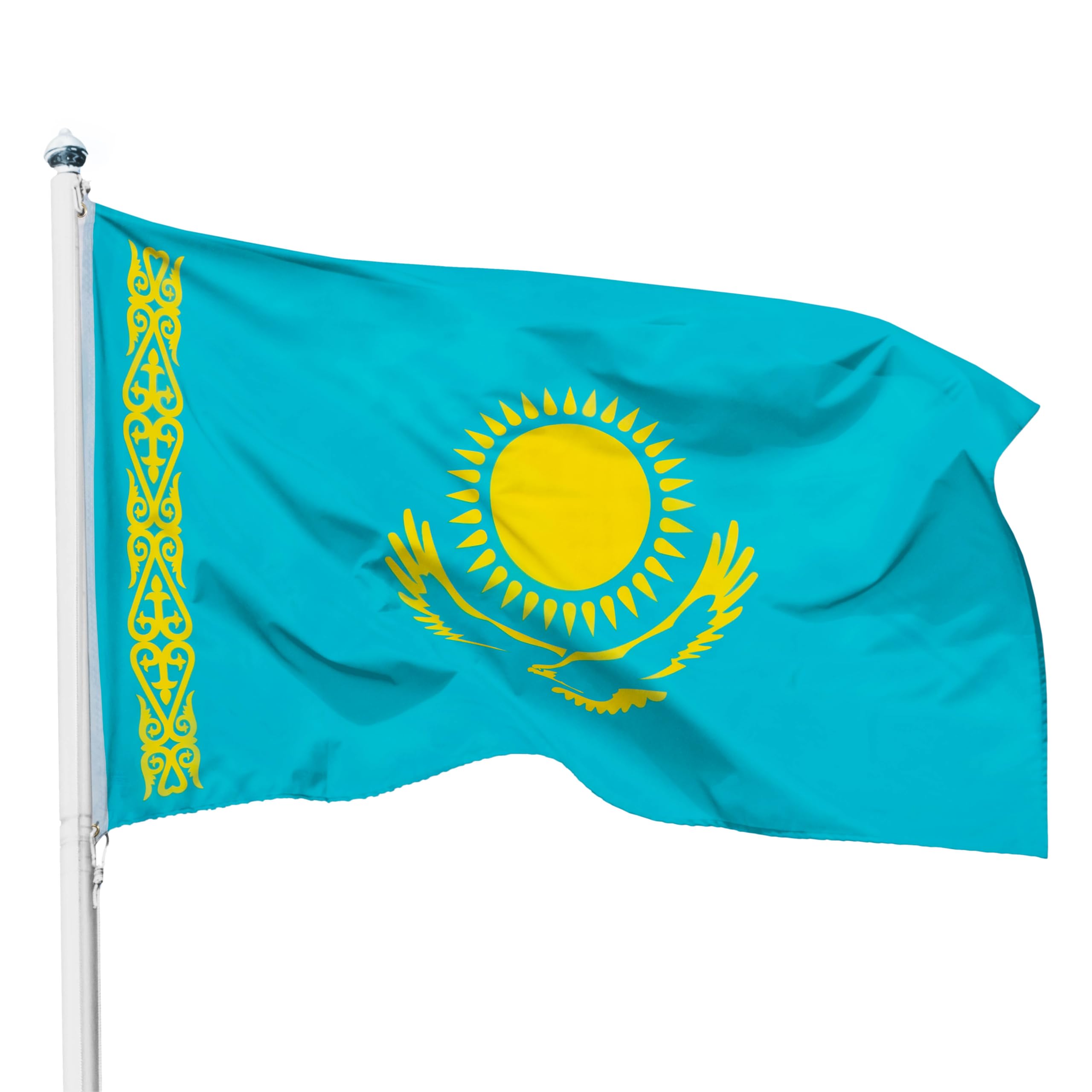 PHENO FLAGS Kazakhstan flag - 90x150cm - weatherproof and tear-resistant - perfect decoration for Kazakhstan fans, hoisting flag for indoor and outdoor use