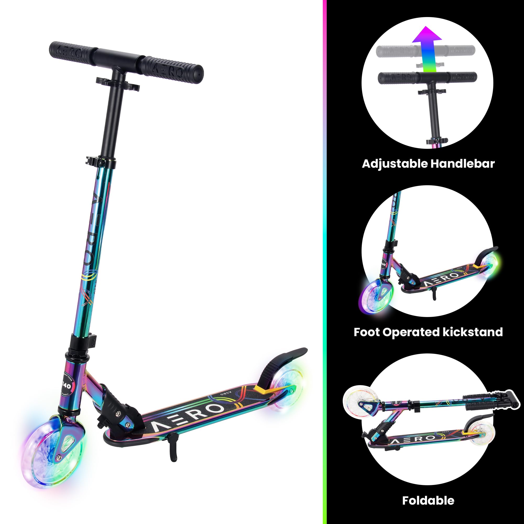 Aero Scooter for Kids 5-12 | Dynamic Lights, Hand Brake & Shock Absorption | Boys Girls 2 Wheels Kick Scooter | Foldable & Height Adjustable