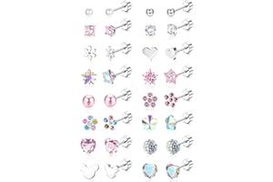 Jstyle 16 Pairs Hypoallergenic Earrings For Girls Women Surgical Steel Screwback Earrings for Sensitive Ears Cute Todder Earrings Kid Earrings Flat Back Stud Earrings