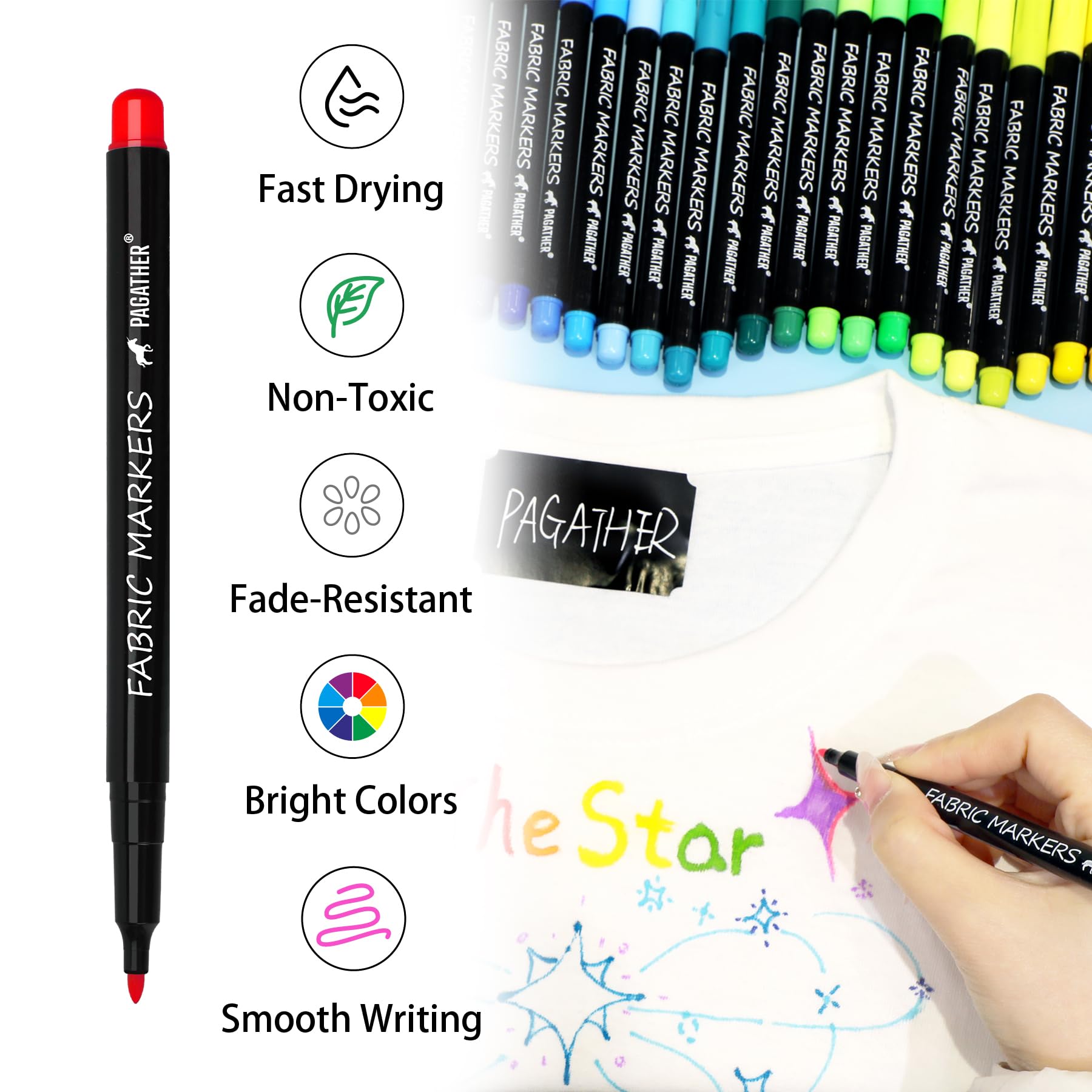 Fabric Markers Permanent for Clothes, 20 Colors Fine Tips Paint Pens for Clothing Canvas Tote Bags T-Shirt and Shoes, Non Toxic Ink for Kids and Adults