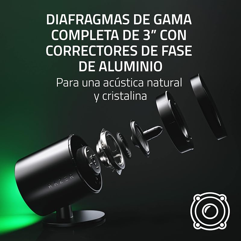 Nommo V2 Pro - Altavoces Gaming de Rango Completo 2.1 para PC con Subwoofer Inalámbrico (Diafragmas de Gama Completa de 3 pulgadas con Correctores de Fase de Aluminio, THX Spatial Audio) Negro
