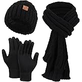 OZERO Scarf and Gloves Set for Women: Warm Knit Touchscreen Glove Slouchy Polar Fleece Lined Beanie Hat Scarf