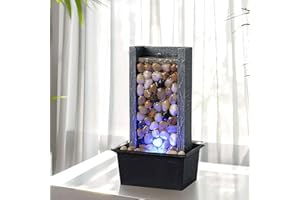 Kalona Tabletop ​​Waterfall Fountain Pebble Indoor Water Feature with Coloured LED Lights for Home, Office & Desk Decor - Soothing Sound Small Relaxing Fountain​(24367A)
