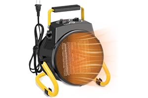 POOPLE Space Heaters for Outdoor Use, 1500W PTC Electric Greenhouse Heater with Overheat Protection, 90°Adjustable Angle, Fast Safety Heat, Small Portable Heaters for Garage, Patio（Dark Black）