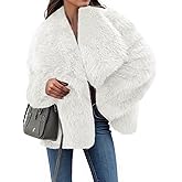 Tankaneo Womens Cropped Faux Fur Jackets Winter Long Sleeve Open Front Warm Shaggy Coats