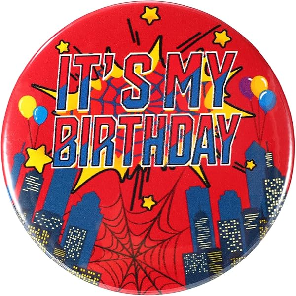 "It's My Birthday" Spider Web Pin - 2.3 Inch Round Badge For Birthday Party Outfits & Decor