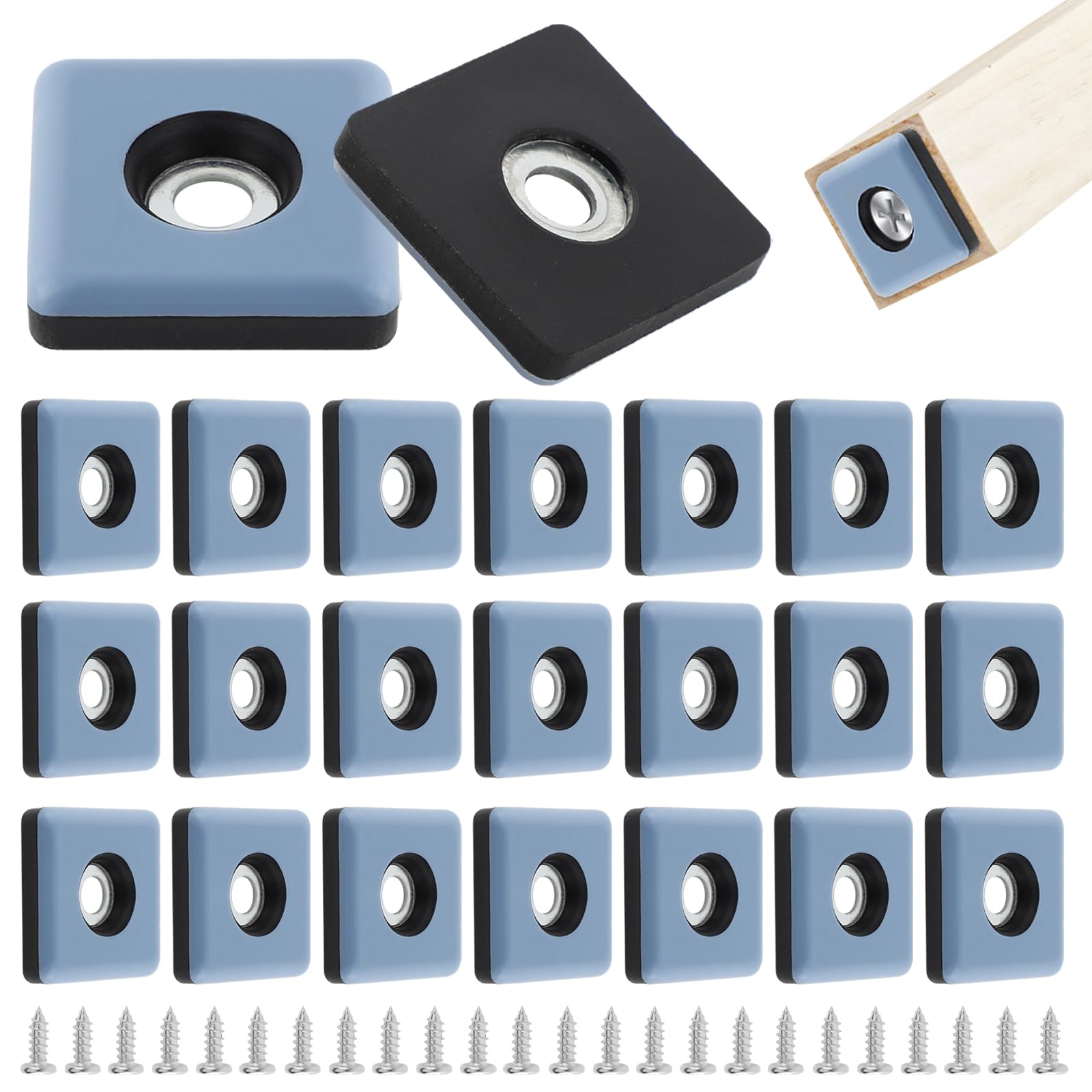24 Pcs Furniture Glides, Teflon Sliders for Carpet, Easy Moving Pads Square With Nail Feet Protector for Carpet, Tiled, Hardwood Floor
