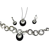 SILVER Elegant Evening Jewelry for women Glamorous Formal Black Onyx Necklace Earring Bracelet Set ARTISAN HANDCRAFTED Gem Austrian DIAMOND Handset present for Girlfriend Birthday Anniversary