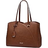 LOVEVOOK Work Tote Bag for Women, Vintage Leather Laptop Bag Teacher Tote Bag, Professional 15.6 Inch Computer Bag, Large Tote Purse Handbag With Laptop Compartment, Dark Brown