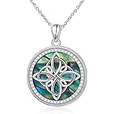HOOHWE Abalone Shell Celtic Knot Necklaces for Women 925 Sterling Silver Celtic Pendant Irish Witches Knot Jewelry for Women