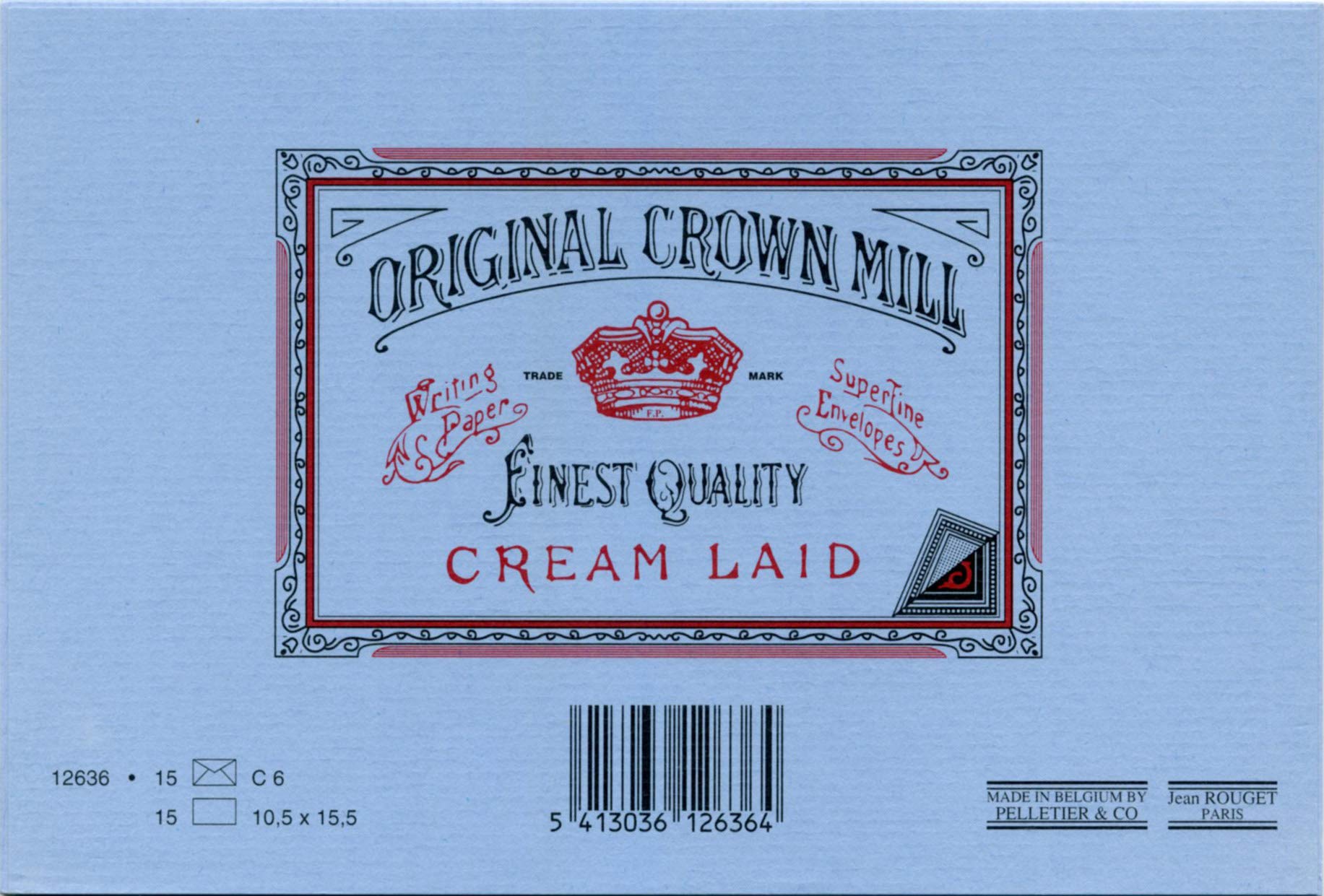 Original Crown Mill Classic Line C6 Texture Laid Card and Envelope - Blue (Pack of 15)