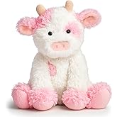 Hopearl Adorable Plush Cow Toy Floppy Dairy Cattle Soft Kawaii Stuffed Animal Cute Birthday for Boys Girls, Pink, 9''