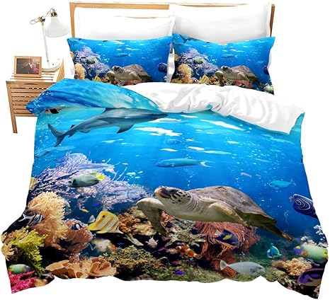 Amazon Com Erosebridal Sea Turtle Duvet Cover Twin Size Shark Bedding Set Ocean Animals Fishes Bed Set Tortoise And Rainbow Color Coral Printed Home Textiles Comforter Cover For Teens Boys Girls With Zipper Home Kitchen