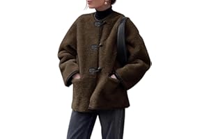 Cicy Bell Womens Faux Fur Jacket Fuzzy Coat Long Sleeve Button Front Warm Winter Outerwear with Pockets