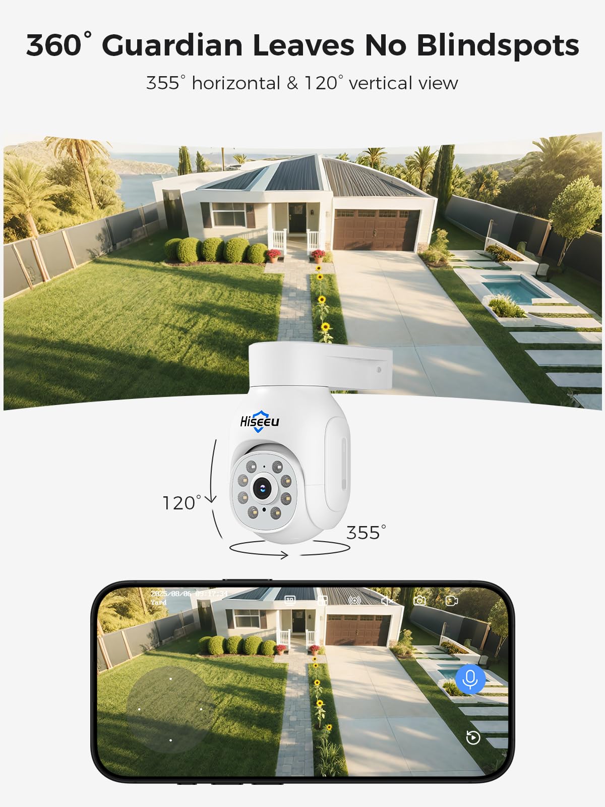 Hiseeu 5MP Wireless PTZ Security Camera System, Indoor Outdoor IP66 Waterproof WiFi Camera, 4K 10CH NVR, 2-Way Audio, Motion Detection Alarm, 24/7 Surveillance, 1TB Hard Drive (Plug-in Power Supply)