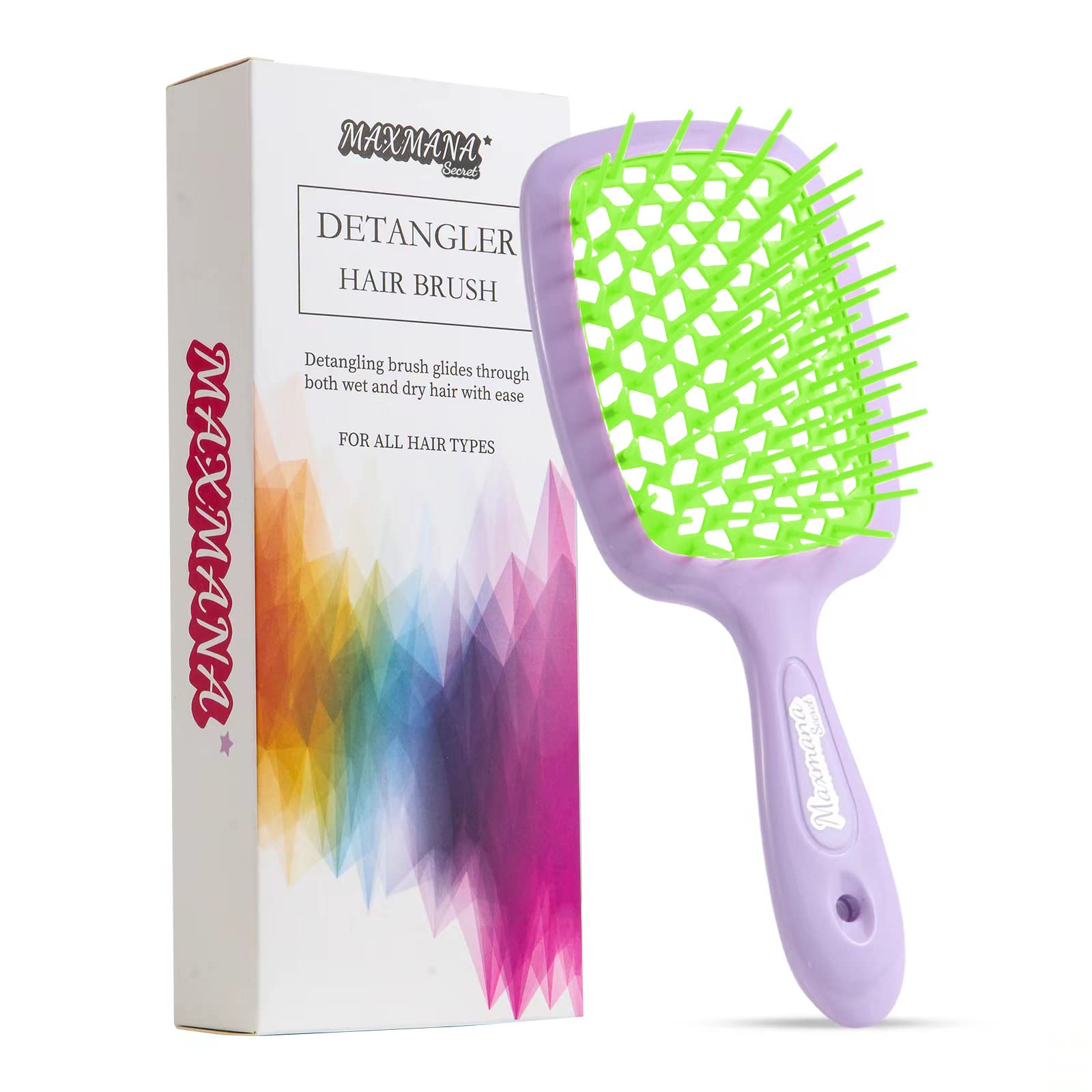 Maxmana Secret Detangler Hair brush,Detangling Brush, Massage Curl Comb for for Women, Men,Girls and Kids for Natural Curly Wet Dry Thick Straight Long Hair (PURPLE+GRASS GREEN)