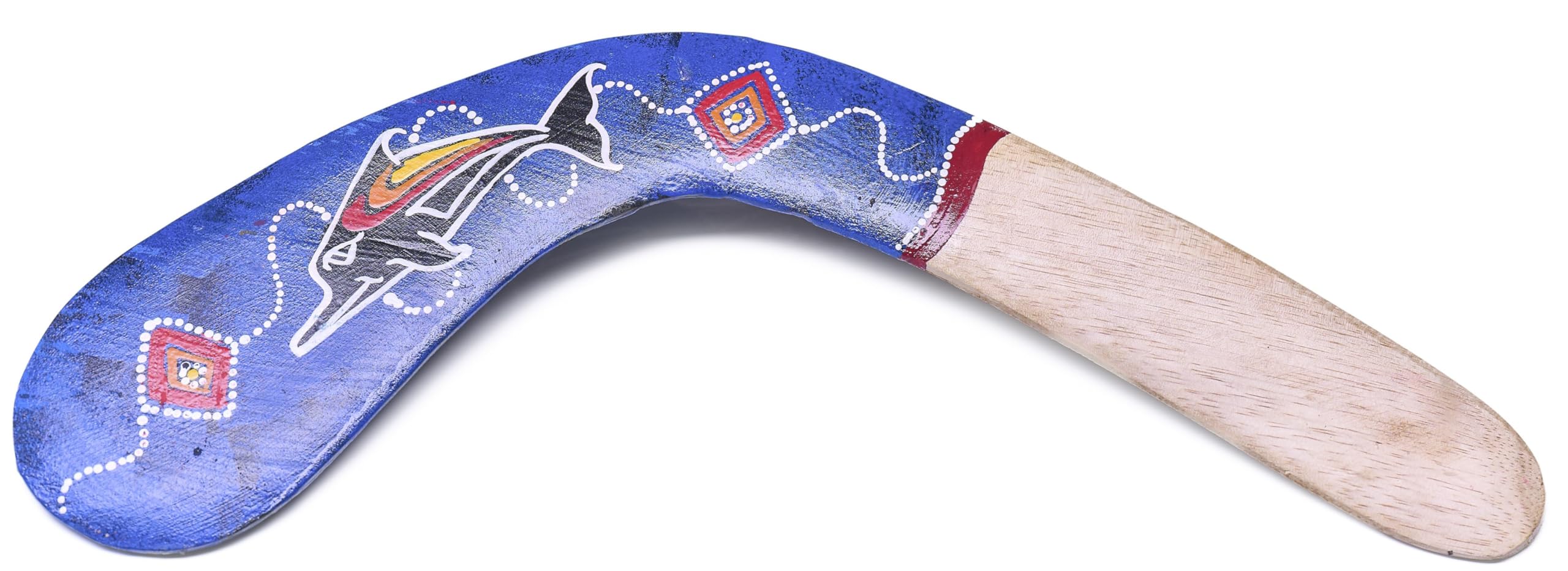 Australian Treasures Boomerang, Handpainted, Blue, Wood, 40cm, Aboriginal Motive, Decorative and Recreative, Traditional Design